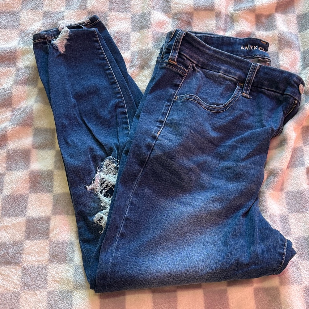 American Eagle Dark Blue Distressed Skinny Jeans